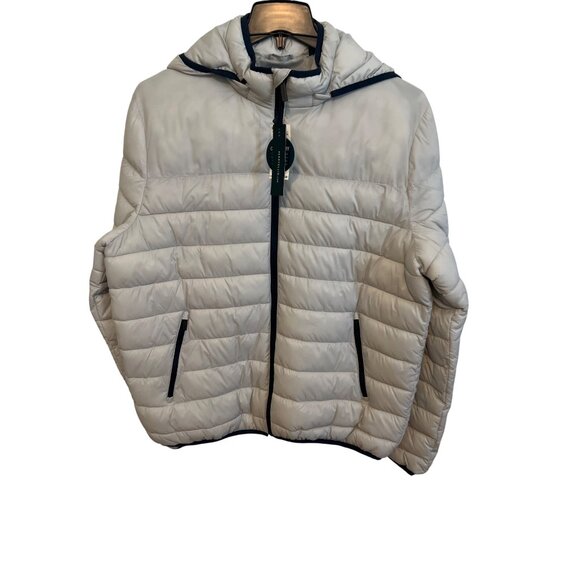 Perry Ellis Water Resistant Puffer Jacket Hood Vapor Blue Gray Size Large NWT - Picture 1 of 6